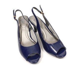 Patent Navy Blue Slingbacks